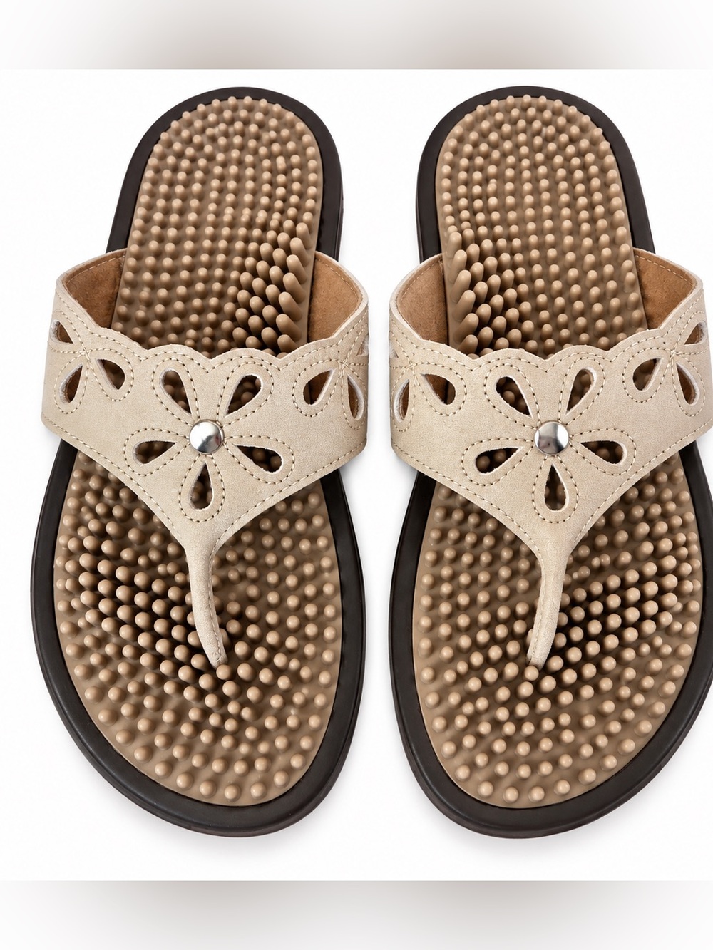 Women’s Massage Footbed Comfort Sandals Beige Size 3 Made in Mexico